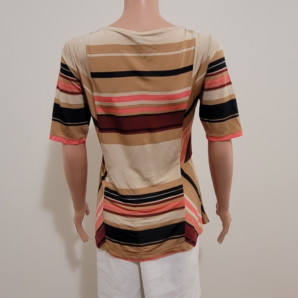Veronica Maine Womens Top Size M Striped Orange Brown V neck Stretchy Flattering - Picture 4 of 9